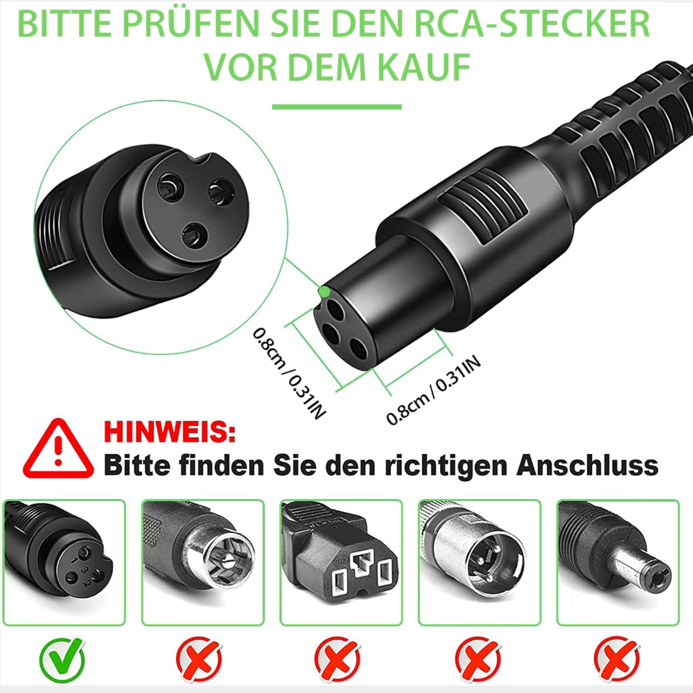42V 2A Akku-Ladegerät für Roller, elektrische Selbstanpassende Roller, elektrische Roller, Hoverboards – EU-Ladegerät mit 3-Poliger Ladeleitung