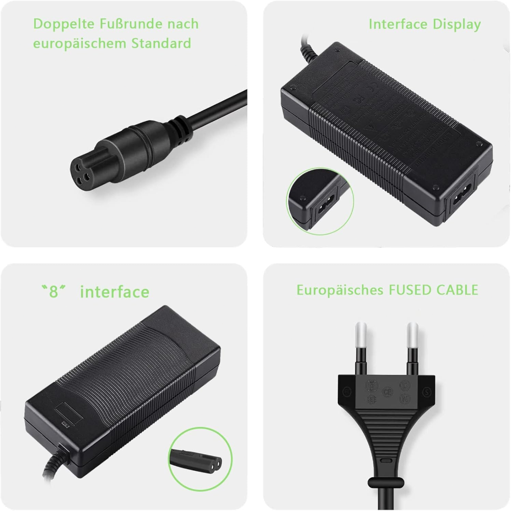 42V 2A Akku-Ladegerät für Roller, elektrische Selbstanpassende Roller, elektrische Roller, Hoverboards – EU-Ladegerät mit 3-Poliger Ladeleitung