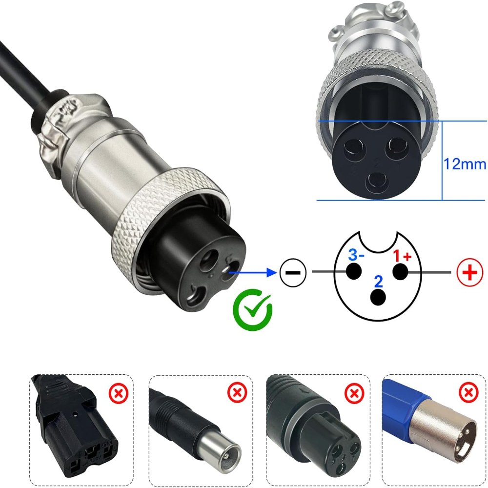 67,2 V 3 A Lithium-Akkuladegerät für 60 V 16S Lithium-Ionen-Akkus – GX16-3-Anschluss (12 mm)