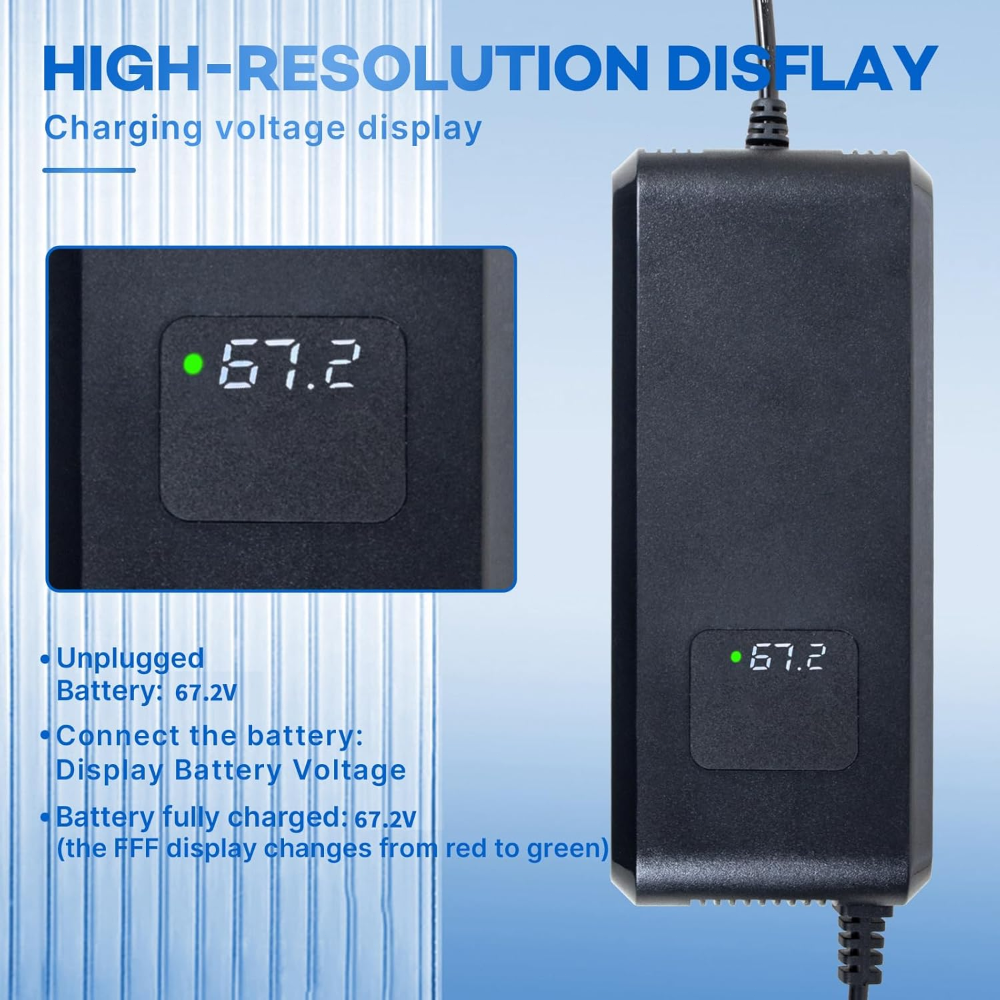 67,2 V 3 A Lithium-Akkuladegerät für 60 V 16S Lithium-Ionen-Akkus – GX16-3-Anschluss (12 mm)