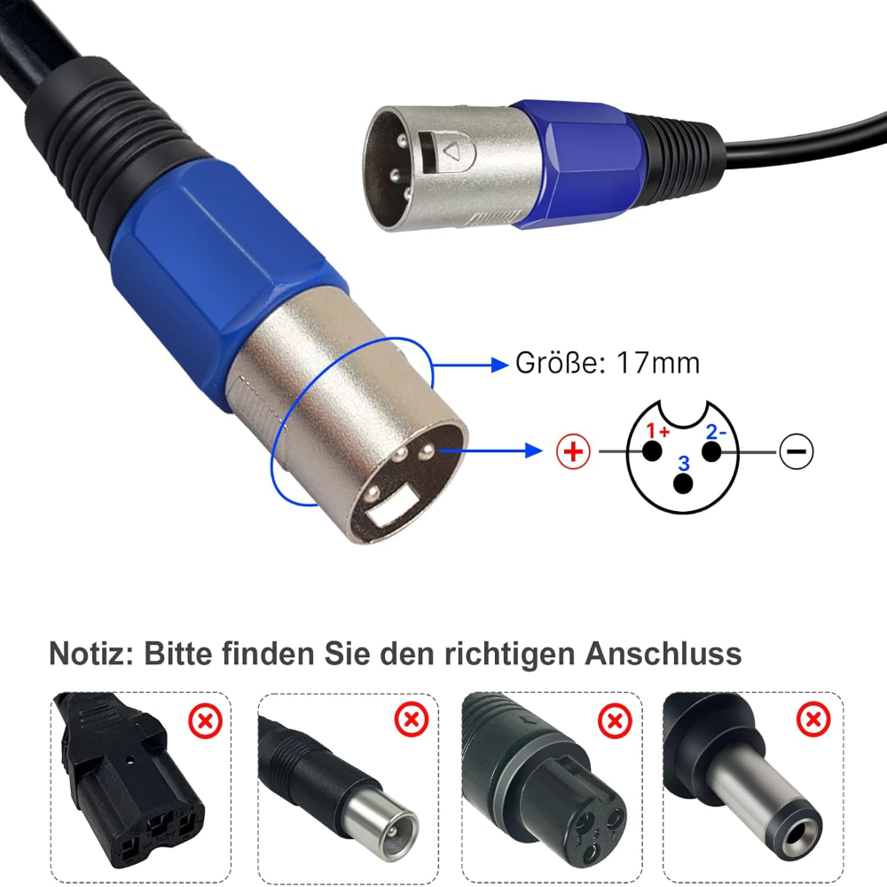 48 V Ladegerät für 54,6 V 3 A Lithium Akku Ladegerät 3-poliger XLR Stecker